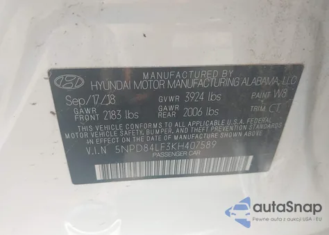 2019 Hyundai Elantra Sel из США, поврежденный, VIN 5NPD84LF3KH407589